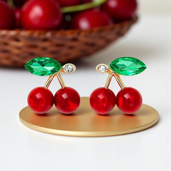 🆕️Cute Cherry Stud Earrings ✨Dainty & Minimalist | 925 Sterling Silver Posts 🍒 - Picture 3 of 7